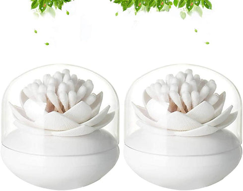 DOITOOL 2 Pcs Qtips Holder Canisters Lotus Flower Shaped Cotton Swab Holder Cotton Bud Toothpick Dispenser with Lid for Home Kitchen