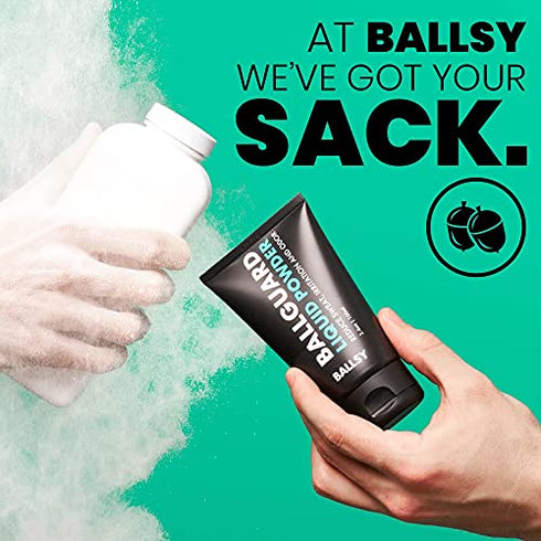 Ballsy Ball Deodorant for Men, Ballguard, Anti-Chafing, Anti-Itch Ball Cream, Quick Drying Liquid Powder, Protects from Sweat, Odor, and Irritation 3.4 oz