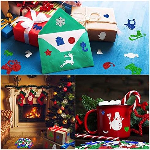 KATUMO Christmas Foam Stickers, 500Pcs Glitter Foam Stickers Self Adhesive Xmas Theme Shapes Stickers Christmas DIY Crafts Stickers for Christmas Party Decoration Classroom DIY Crafts Supplies