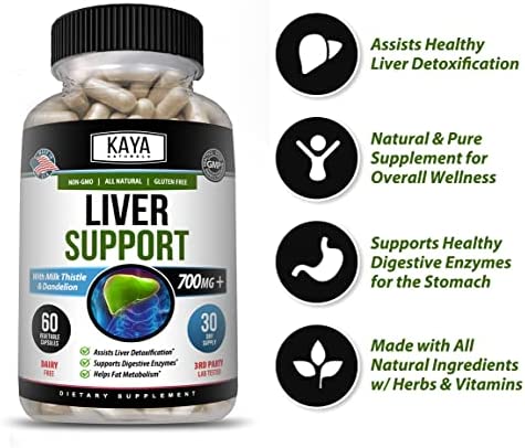 Kaya Naturals Liver Support - Liver Detox | Gut Health Support for Adult | Milk Thistle & Dandelion Root Capsules | Liver Cleanse Detox & Repair w/ Artichoke Extract Liver Health Supplement | 60 Count