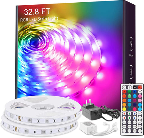 Led Strip Lights 32.8ft, RGB Color Changing for Bedroom, Room, Kitchen, Ceiling with 44 Keys Remote Control (300leds)