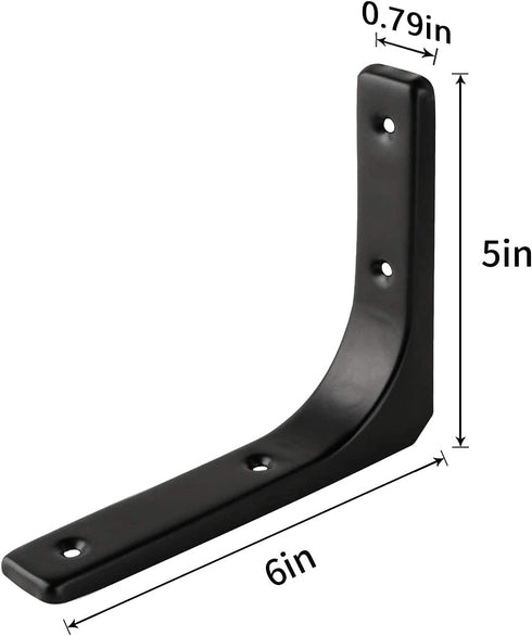 Floating Shelf Brackets,6 x 5 Inch Wall Mounted Industrial Black Metal Shelf Hardware, Shelf Support Angle L Brackets for Shelves,8 Pack