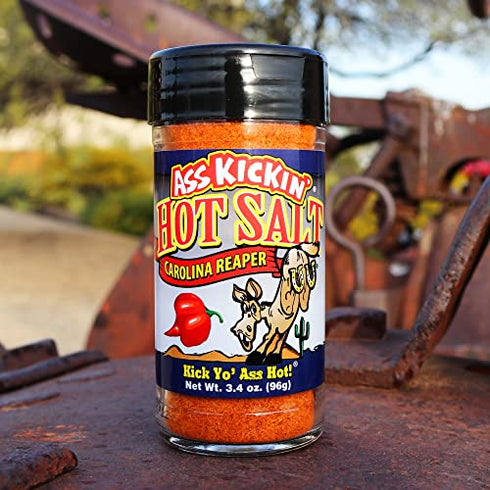 Kickin' Hot Spicy Carolina Reaper Pepper Salt – 3.4oz. Shaker Jar - Perfect Flavored Salt for Popcorn Seasoning, Margarita Salt and French Fry Seasoning - Premium Gourmet Gift