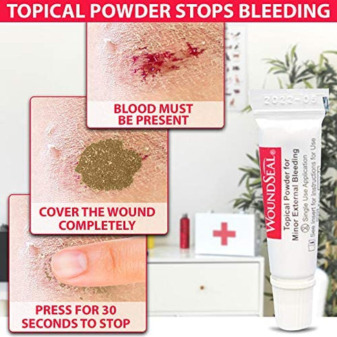 WoundSeal Topical Powder Wound Care First Aid for Cuts, Scrapes and Abrasions Single Use, 4 count (Packaging May Vary)