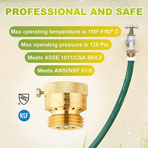 SUNGATOR 2-Pack Vacuum Breaker Set, 3/4 Inch Anti-Siphon Hose Bib Valve for Garden Spigot, RV, Solid Brass Anti-Backflow Valve with Tape