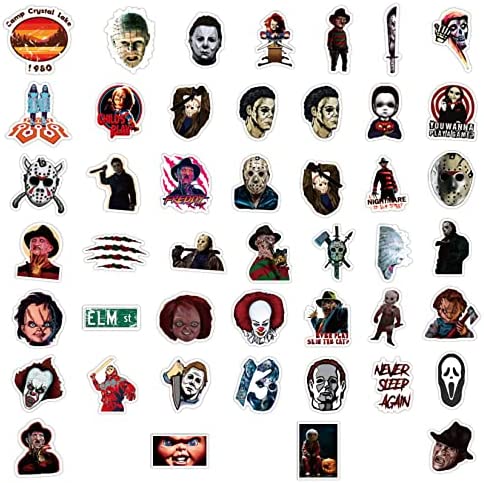 50Pcs Thriller Horror Movie Killer Role Character Stickers for Water Bottle Cup Laptop Guitar Car Motorcycle Bike Skateboard Luggage Box Vinyl Waterproof Graffiti Patches XQX
