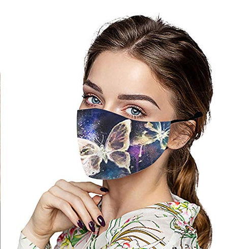 3 Pcs Butterfly Face_Mask for Women Man Colorful Butterfly Clover Mouth Protective Reusable Washable Designer Cloth Adjustable Cute Funny Gift for Women Men