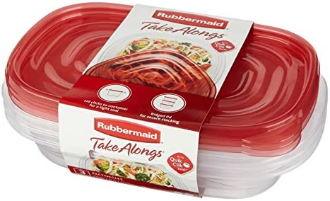 Rubbermaid TakeAlongs Rectangle Food Storage Container, 4 Cup, Tint Chili, 3 Count