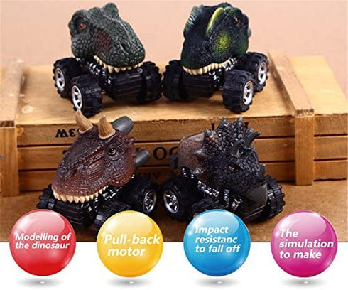 Dinosaur Toys for 3 Year Old Boys, 4-Pack Dinosaurs Car Toys for 2 3 4 5 6 7 Year Old Boys Girls, Stocking Stuffers for Kids, Easter Basket Stuffers, Pull Back Vehicles, Christmas Birthday Gifts