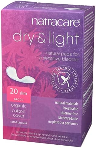 Natracare Dry & Light, Slim, Natural and Absorbent Pads with Organic Cotton Cover for Light Urinary Incontinence (1 Pack, 20 Pads Total)