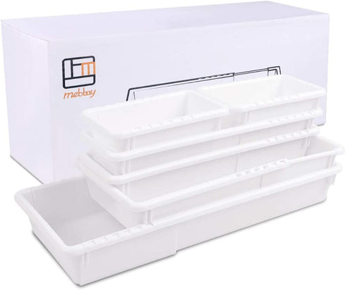 Mebbay 6 Pack Expandable Drawer Organizer Makeup Drawer Organizer Storage Bins Tray for Bathroom Vanity Table Office Kitchen with 25 pcs Non-Slip Pads White