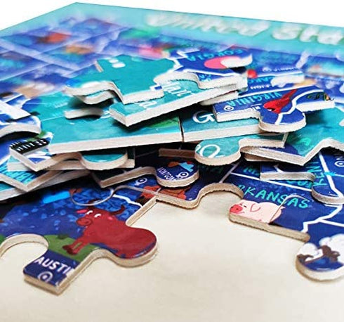 Wooden United States Map Puzzle for Kids Ages 4-8 Learning USA Map 60 Pieces United States Map Christmas Floor Puzzles for Kids Ages 3-5