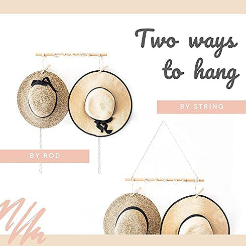Hat Organizer | Hat Wall Hanging | Boho Hats Decor | Hat Rack for Display | Hat Hanger for Wall Storage | Bohemian Cap Holder | Womens Hat Hangers | Wide Brim and Fedora Hats Display
