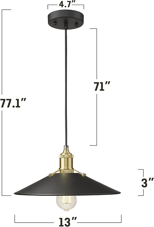 Zeyu 1-Light Industrial Pendant Light, 13 Inch Modern Hanging Pendant Light with Metal Dome Shade, Black and Gold Finish, ZG32M1L BK+BG