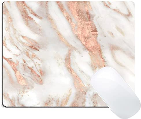 Wknoon Abstract Marble Marbled Large Gaming Mouse Pad Custom, Chic Elegant White and Rose Gold Marble Mouse Pads