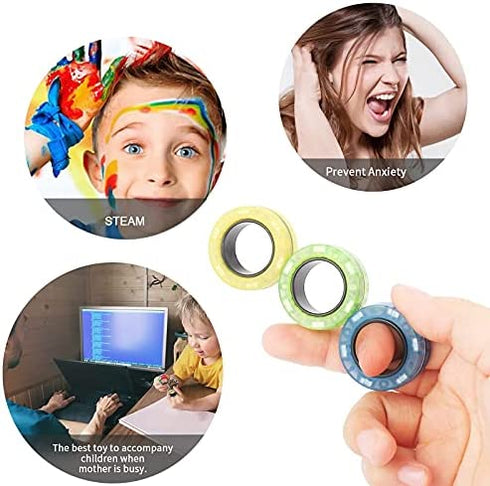 3PCS Magnetic Rings Fidget Toy Set, Idea ADHD Hand Exerciser Fidget Toys, Adult Fidget Magnets Spinner Rings for Anxiety Relief Therapy, Fidget Pack Great Gift for Adults Teens Kids