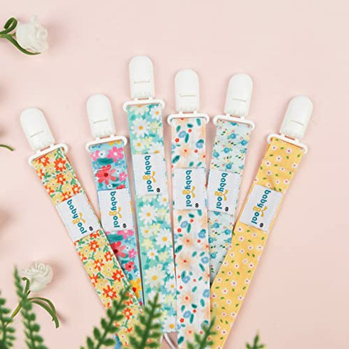 Babygoal Floral Pacifier Clips, 6 Pack Binky Paci Holder and Leash for Boys and Girls Fits for Most Pacifier, Binkie Styles & Baby Teethers & Toys and Gift 6PS31