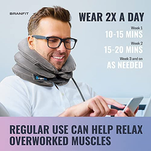 Cervical Neck Traction Device and Neck Brace by BRANFIT, Adjustable Neck Support and Neck Stretcher for Spine Alignment and Neck Pain Relief, USA Design (Single Neck Brace)