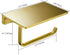 BATHSIR Toilet Paper Holder with Shelf, Brushed Gold Toilet Roll Holder Wall Mount Bathroom Phone Storage Tissue Hanger Stainless Steel