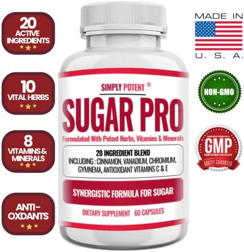 Sugar Pro Supplement, 20 Herb & Vitamin Blend with Cinnamon, Alpha Lipoic Acid (ALA), Bitter Melon, Chromium & Gymnema to Balance Sugar Levels
