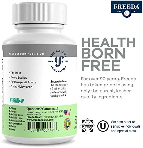 Freedavite Tiny Tablet - Moderate Multivitamin for Men and Women - Vitamin A, C, D, E, B1, B2, B6, B12, Biotin, Calcium, Zinc, Iron, Magnesium, Manganese, Copper, Selenium, Iodine - 250 Count
