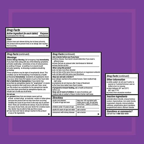 Allegra Hives Non-Drowsy Antihistamine Tablets, 30-Count, 24HR Hives Reduction & Itch Relief, 180mg