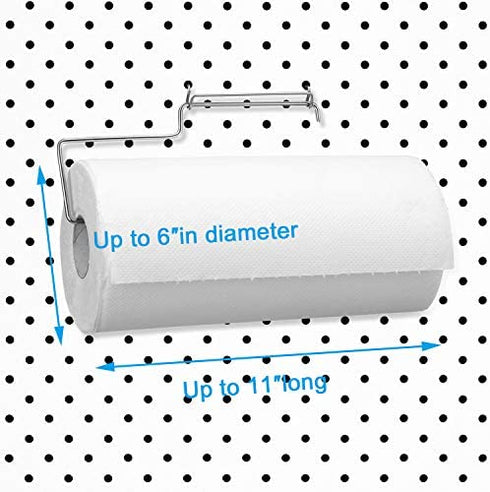 4 Packs Pegboard Paper Towel Holder Stainless Steel Pegboard Hooks Pegboard Organization Accessory for Workshop, Garage, Kitchen, Laundry Room, Bathroom (Silver)