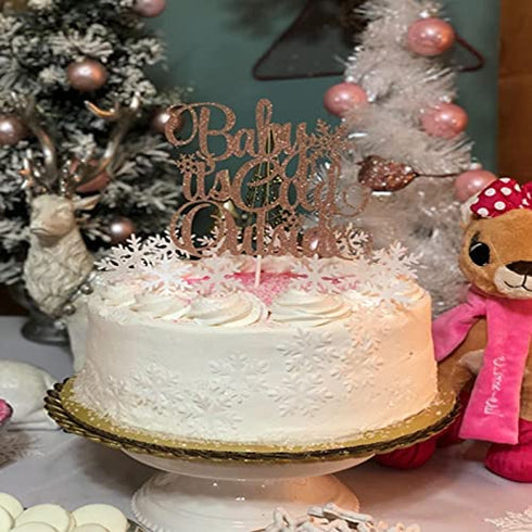 GEORLD 48pcs White Edible Cupcake Snowflakes Cake Toppers Decoration for Winter Frozen Theme Party
