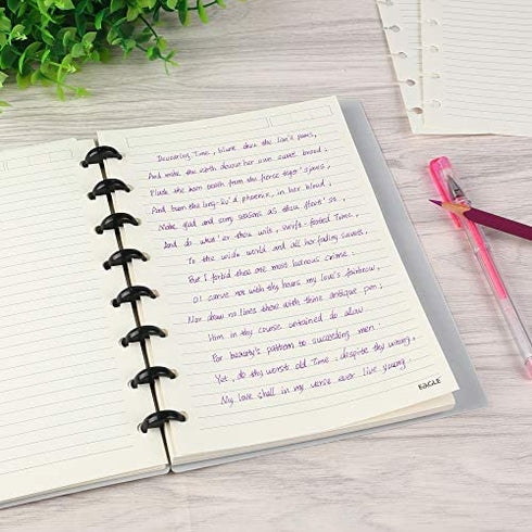 Eagle Discbound Notebook, Customizable Notebook, Junior Size, Poly Cover, 60 Sheets Ruled/Lined Pages (Grey)