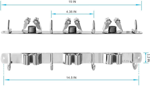 Gueryee Broom and Mop Holder Wall Mounted, Broom Hanger, Broom Organizer Wall Mount, Stainless Steel Broom Hook, Heavy Duty Broom Rack for Laundry Room, Garden, Garage, Bathroom(3 Racks 4 Hooks)
