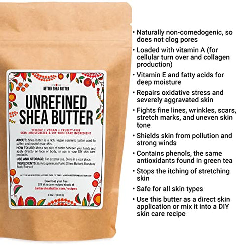 Better Shea Butter African Shea Butter | Raw, Unrefined, Pure | Use for Hair, Soap Making, DIY Lotions | Yellow 8 oz block