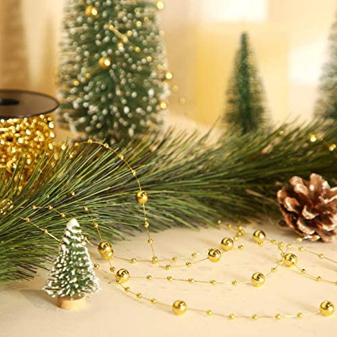 Pangda 65.6 Feet Christmas Tree Beads Garland Plastic Pearl Strands Chain for Christmas Wedding Decoration (Gold)