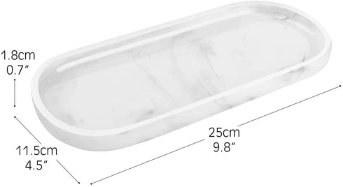 Luxspire Bathroom Vanity Tray, Toilet Tank Oval Storage Tray, Resin Handmade Bathroom Bathtub Kitchen Dresser Countertop Organizer for Soap Shampoo Candles Towel Plant Jewelry Ring Dish - White Marble
