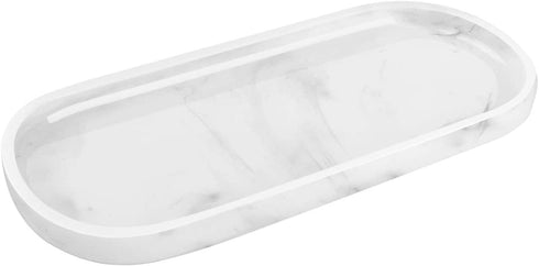Luxspire Bathroom Vanity Tray, Toilet Tank Oval Storage Tray, Resin Handmade Bathroom Bathtub Kitchen Dresser Countertop Organizer for Soap Shampoo Candles Towel Plant Jewelry Ring Dish - White Marble