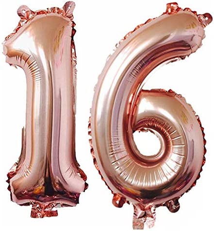 16th Birthday Decorations Party Supplies, Jumbo Rose Gold Foil Balloons for Birthday Party Supplies,Anniversary Events Decorations and Graduation Decorations Sweet 16 Party,16th Anniversary