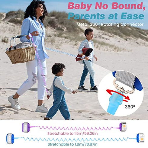 Zooawa Toddler Leash 2Pack, Toddler Kids Harness Anti Lost Wrist Link with Magnetic Lock, Reflective Safety Baby Child Walking Hook and Loop Wristband Leash for 3 Years Old Boys Girls, Purple+Blue