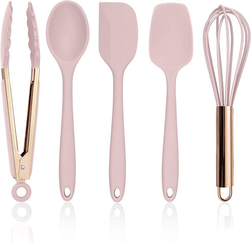 Cook with Color Silicone Cooking Utensils, 5 Pc Kitchen Utensil Set, Easy to Clean Silicone Kitchen Utensils, Cooking Utensils for Nonstick Cookware, Kitchen Gadgets Set - Pink and Copper