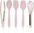 Cook with Color Silicone Cooking Utensils, 5 Pc Kitchen Utensil Set, Easy to Clean Silicone Kitchen Utensils, Cooking Utensils for Nonstick Cookware, Kitchen Gadgets Set - Pink and Copper