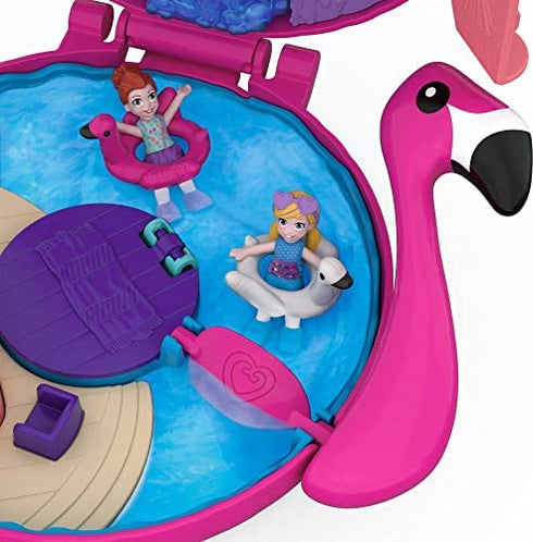 Polly Pocket Mini Toys, Compact Playset with 2 Micro Dolls and Accessories, Flamingo Floatie, Travel Toys and Gifts for Kids???