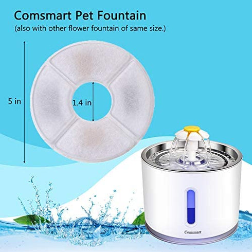 Comsmart Cat Water Fountain Filter, Pet Fountain Filter 3 Triple Filtration System Replacement Filter (Pack of 8)