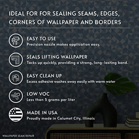 Roman Products 207802LW 6454 Seam Repair Adhesive, Sealer for Wallpaper Tears, and Loose and Overlapping Edges, 3-oz Tube, 3 Oz, White, 3 Ounce