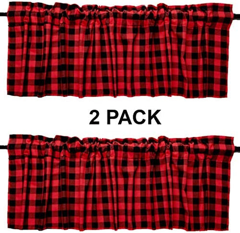 2 Pack Buffalo Check Plaid Window Valances Red and Black Farmhouse Design Window Treatment Decor Curtains Rod Pocket Valances for Kitchen/Living Room 16" x 56"