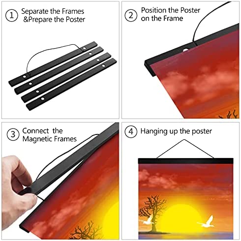 Radezon 18 inch Wide Magnetic Poster Hanger Frame, 18x24 18x12 18x28 Wood Frame for Posters, Prints, Photos, Pictures, Maps, Scrolls, and Artwork - Wall Hanging Wooden Frame