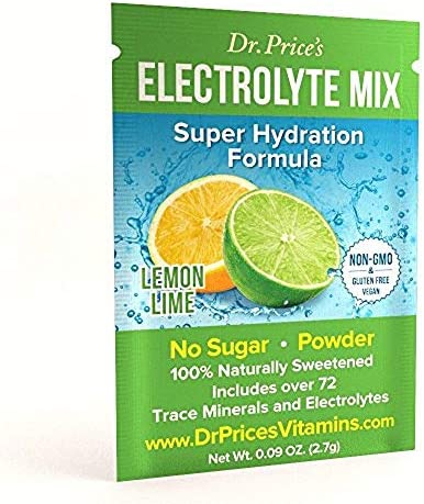 Dr. Price's Vitamins Electrolyte Mix Supplement Powder, 72 Trace Minerals, Potassium, Sodium, Electrolyte Replacement Keto Drink | Lemon-Lime 30 Packets | No Sugar, Keto, Vegan, Non-GMO, Gluten-Free