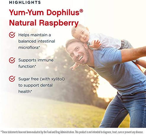 Jarrow Formulas Yum-Yum Dophilus, Natural Raspberry - 1 Billion Organisms Per Serving - 120 Chewable Tablets - Intestinal & Immune Health - For Kids & Adults - Up to 60 Servings