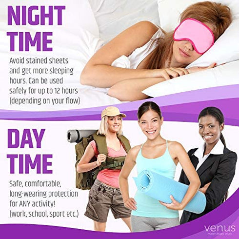 Venus Large Menstrual Cup – High Capacity for Heavy Flow – Made in USA – 100% Medical Grade Silicone Reusable Period Cup – for High Cervix - Unique Design to Ease Your Period Cycle | Purple