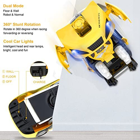 EpochAir Wall Climbing Remote Control Car Dual Mode 360° Rotating RC Stunt Cars with Headlight Rechargeable Toys for Boys Gift for 4 5 6 7 8-12 Year Old Kids (Transformers)