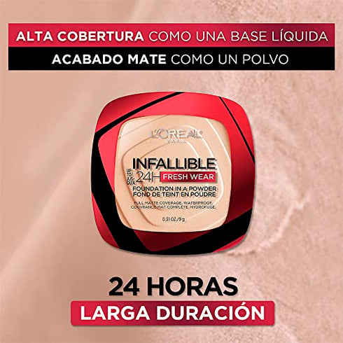 L'Oreal Paris Infallible Fresh Wear Foundation in a Powder, Up to 24H Wear, Ivory, 0.31 oz.