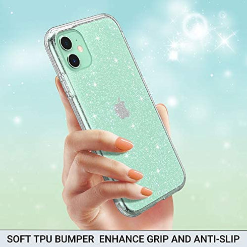 ULAK Compatible with iPhone 11 Case, Clear Glitter Hybrid Protective Phone Case Slim Transparent Anti-Scratch Shock Absorption TPU Bumper Cover for iPhone 11 6.1 inch (2019), Glitter