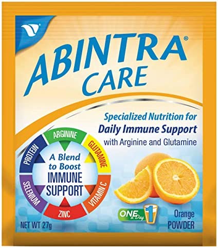 ABINTRA Care Specialized Nutrition for Immune Support, Provides Glutamine, Arginine and Whey Protein (Total 19g) + Vitamins and Minerals, Orange Flavor, 6 Packets, 27g Each, Made in The USA